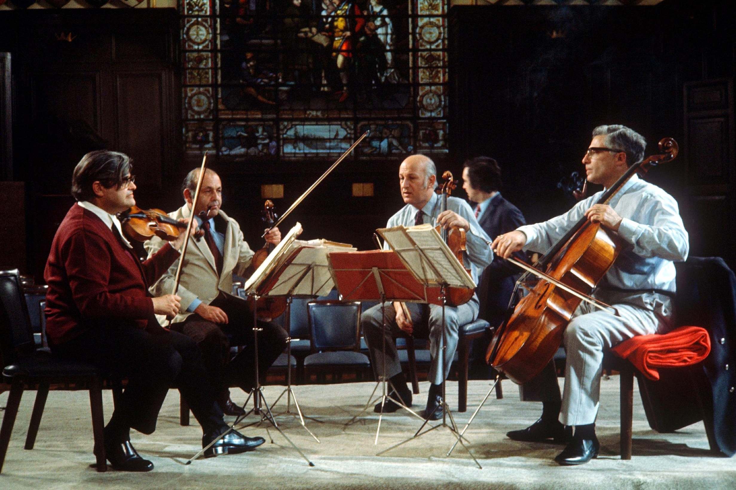 &#13;
Lovett, right, on stage with the Amadeus Quartet &#13;