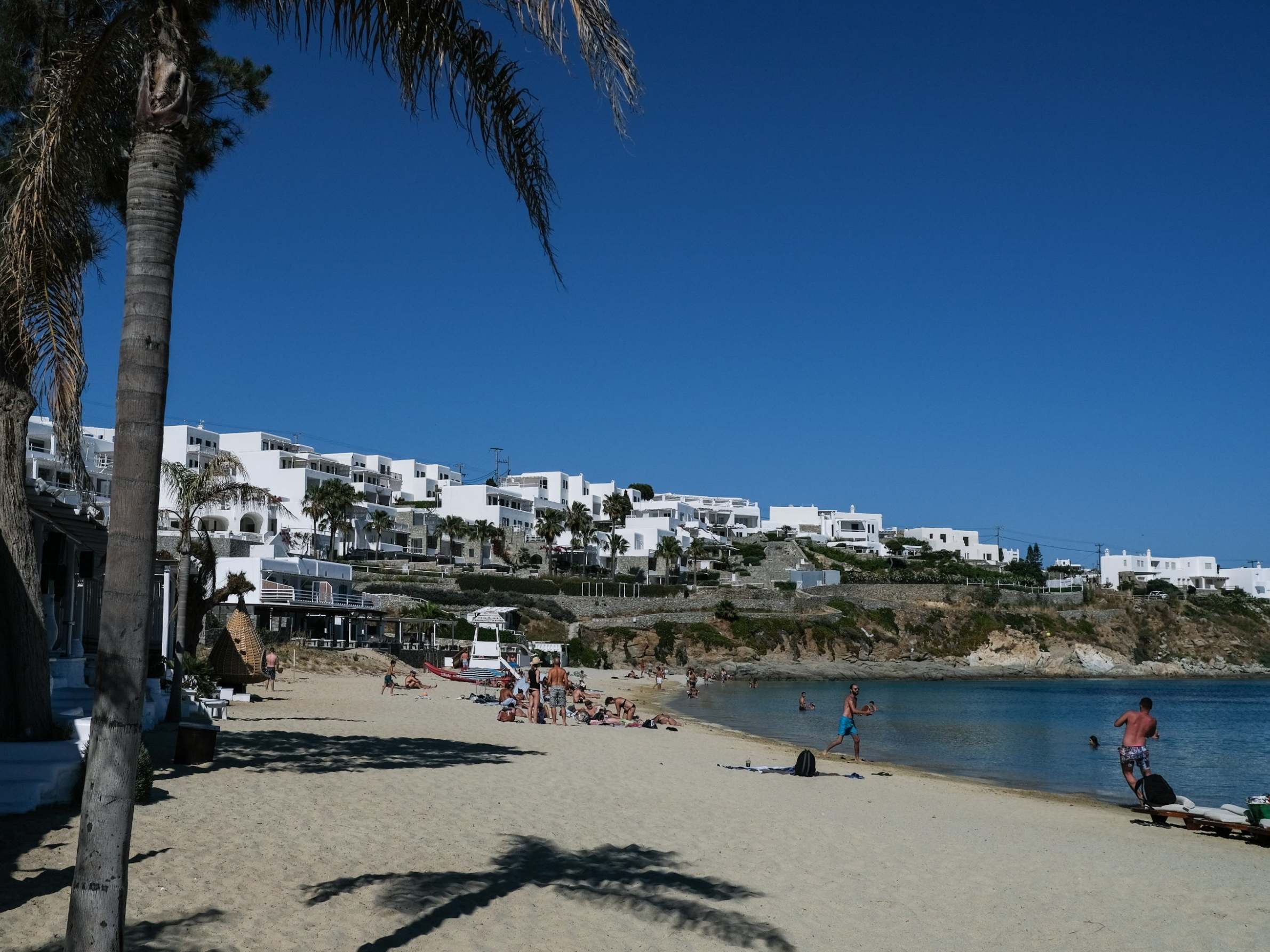 A beach on the island of Mykonos on the eve of the beginning of it's delayed tourist season on May 24, 2020. After months of being on lockdown due to the coronavirus, Greece will begin ease travel restrictions on movement between the mainland and the country's islands.