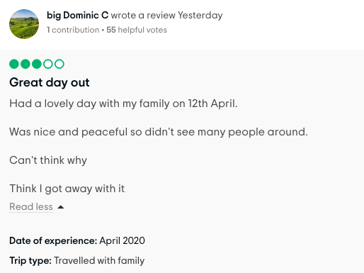 Spoof review of April trip to Barnard Castle left on Tripadvisor