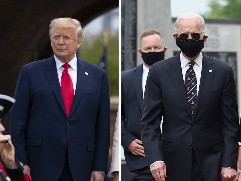 Memorial Day: Biden wears face mask for first public appearance in 10 weeks but Trump refuses to