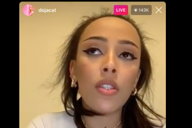 Doja Cat during her Instagram Live this morning