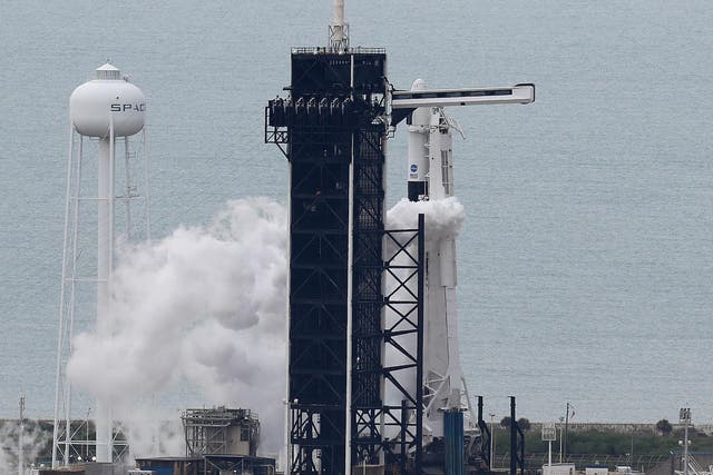 Moments before launching NASA scrubbed today's launch of the SpaceX Falcon 9 rocket with the manned Crew Dragon spacecraft on launch pad 39A at the Kennedy Space Center on May 27, 2020 in Cape Canaveral, Florida
