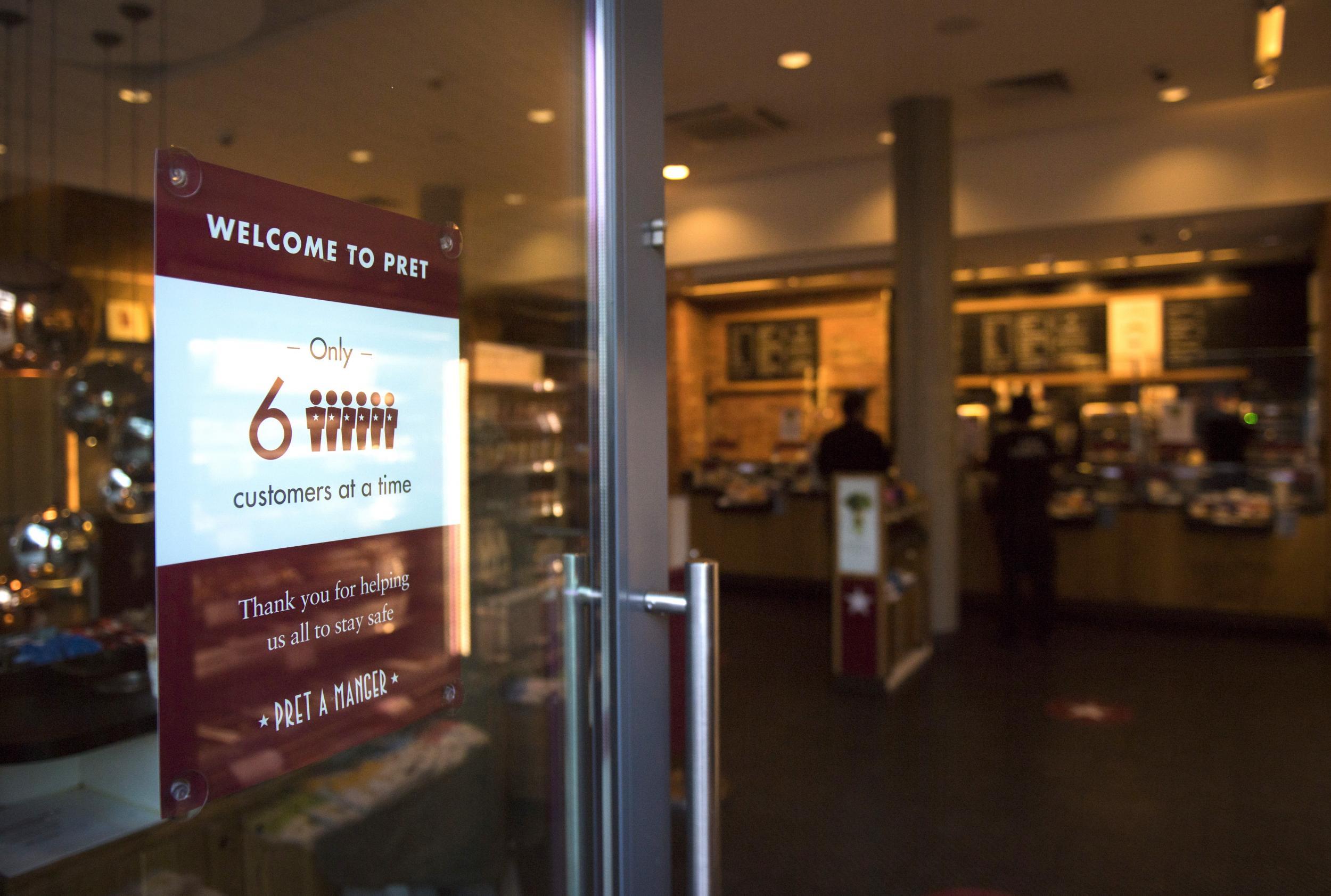 Pret stores will only allow six customers to enter at any one time (Pret)