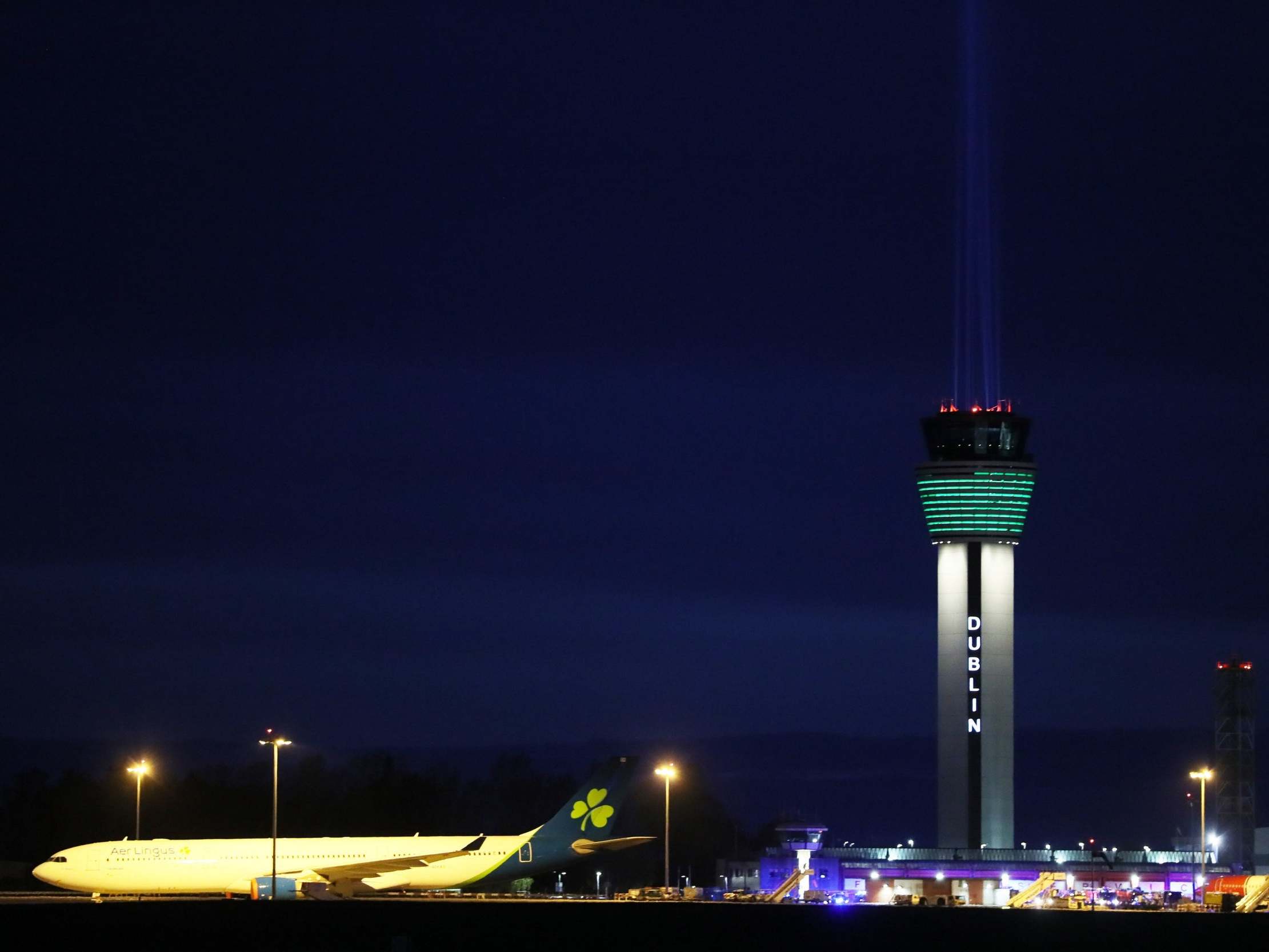Dublin Airport shines a large beam in tribute to front line health workers. The airport's Twitter account poked fun at Boris Johnson's top advisor, who said he took a 30-minute drive while under lockdown to test his eyesight