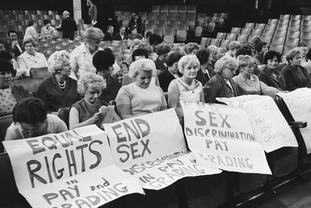 Striking female machinists from the Ford plant in Dagenham attend a women's conference on equal rights in industry at Friends House, Euston, 28th June 1968