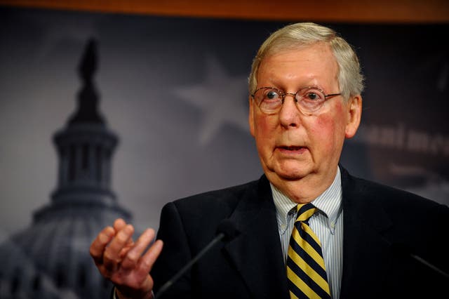 Mitch McConnell addresses the media in Washington, DC