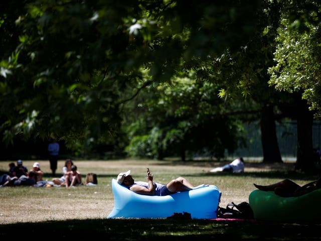 A man enjoys the hot weather in Greenwich Park, following the outbreak of the coronavirus disease (COVID-19), London