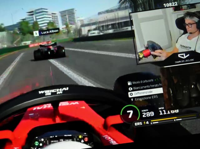 Ferrari driver Charles Leclerc racing in a virtual Grand Prix