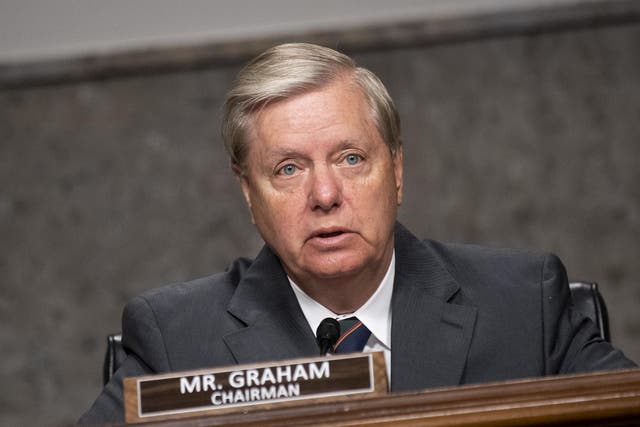 Lindsey Graham peaks during a Senate Judiciary Committee nomination hearing for Justin Reed Walker to be United States Circuit Judge for the District of Columbia Circuit