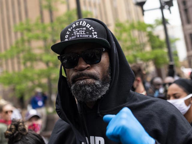 Former NBA player Stephen Jackson arrives at a protest in response to the police killing of George Floyd