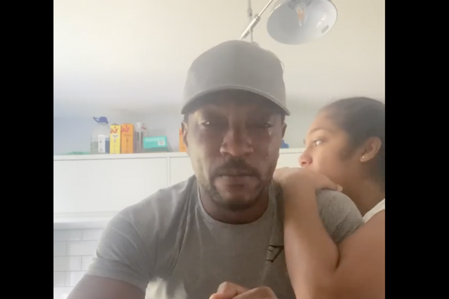 Ashley Walters is comforted by his wife Danielle as he cries in Instagram video