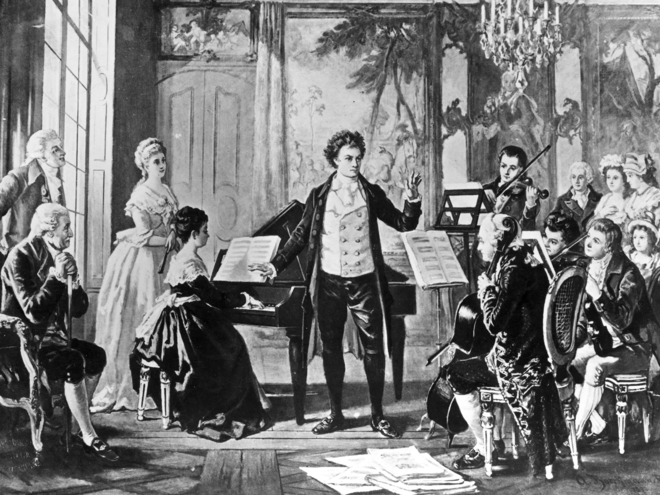 Ludwig Van Beethoven with the Rasowmowsky Quartet, drawn by the artist Borckmann