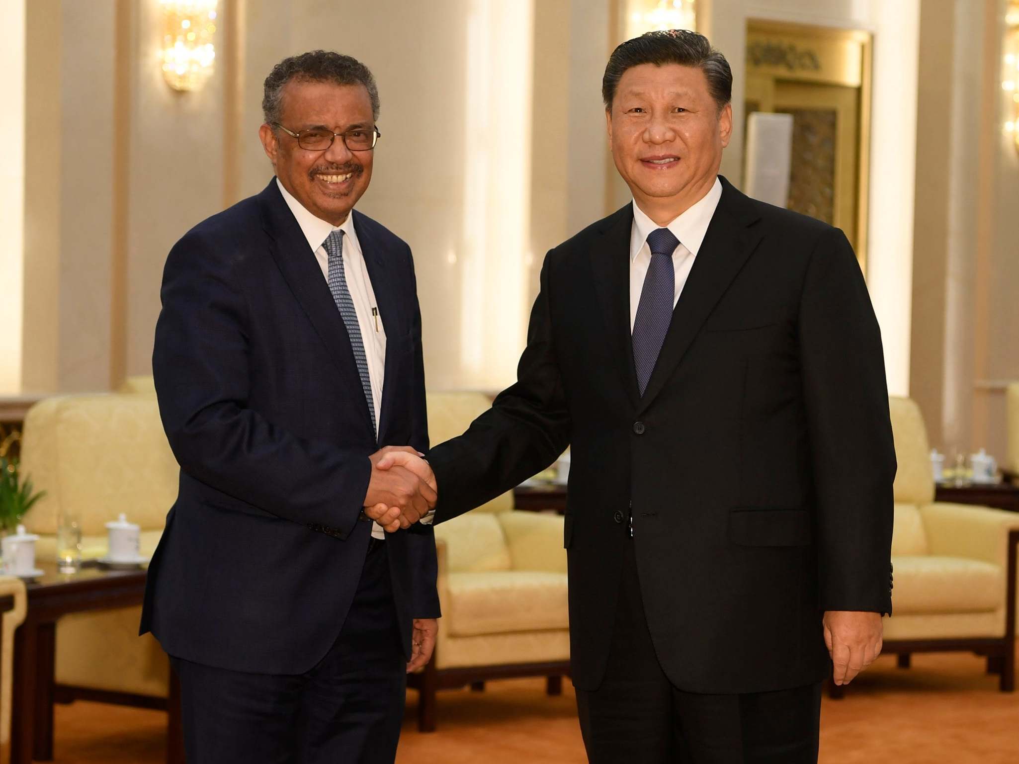 Tedros Adhanom Ghebreyesus, director of the WHO, meets with China’s Xi Jinping in Beijing in January