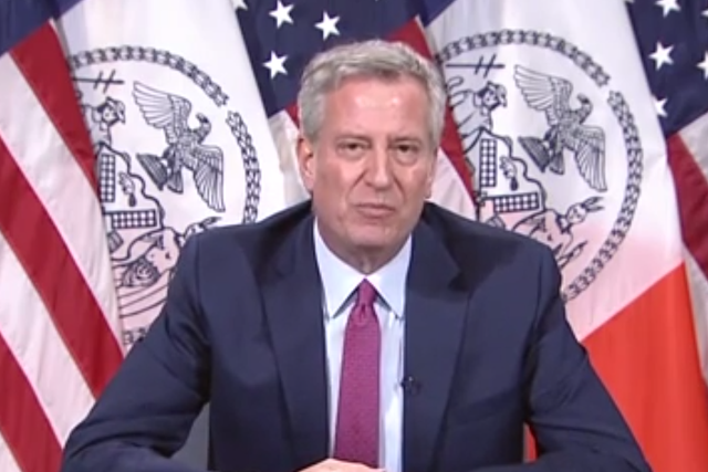 NYC mayor Bill de Blasio during a press conference on Monday