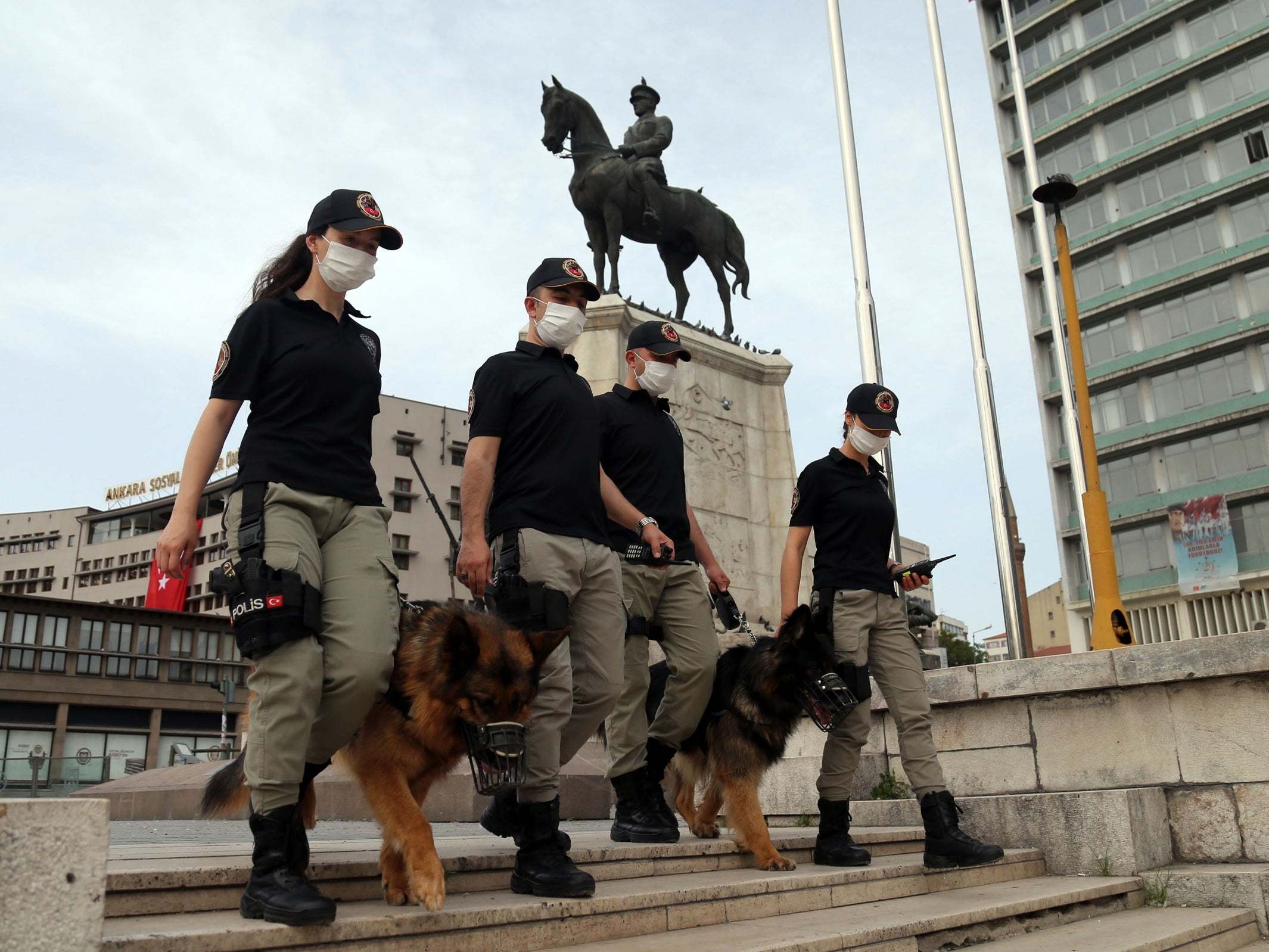 Ankara police patrol the Ulus district with dogs