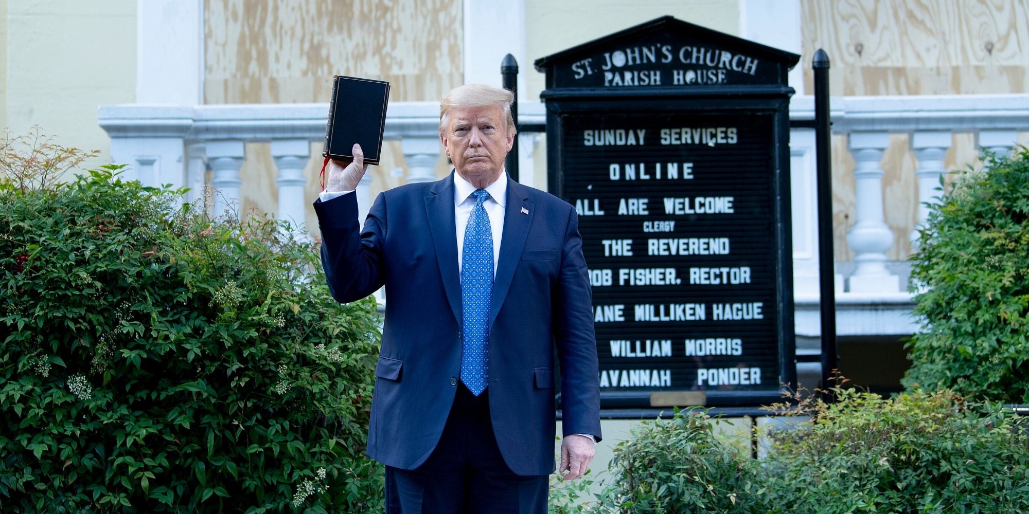 Trump stands outside St John’s Church: