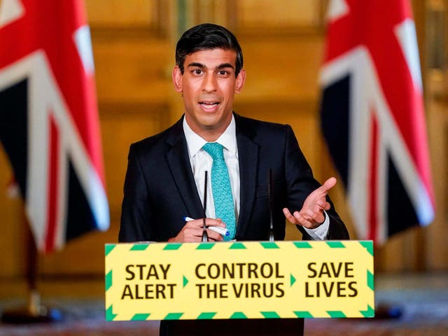 Chancellor Rishi Sunak addresses the nation during a remote press conference on the pandemic at 10 Downing Street