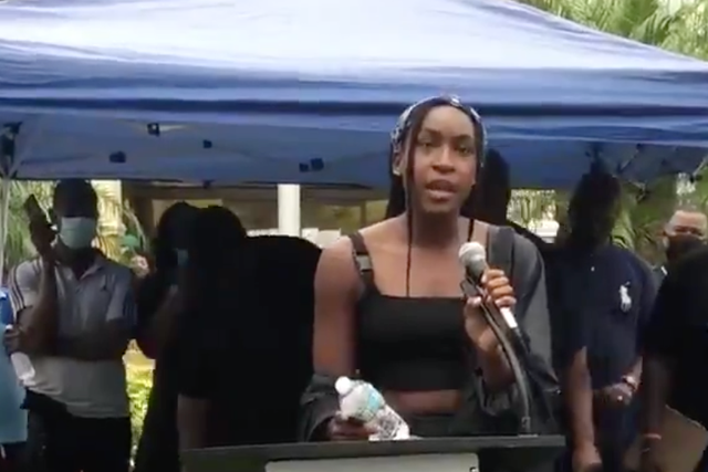 Coco Gauff speaking in support of the Black Lives Matter movement