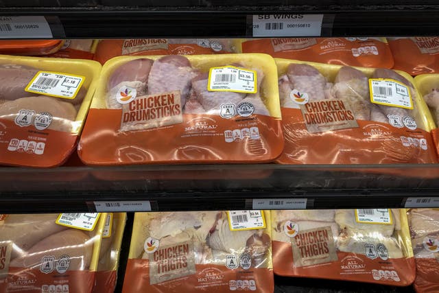 Chicken sits on the shelf at a grocery store in Washington, DC. The US wants the UK to open its markets to its food
