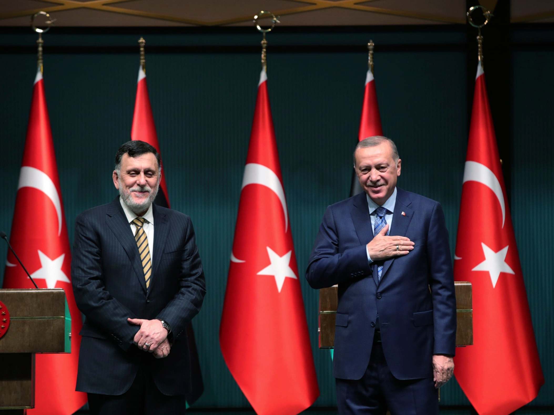 Serraj and Erdogan after a joint news conference in Ankara