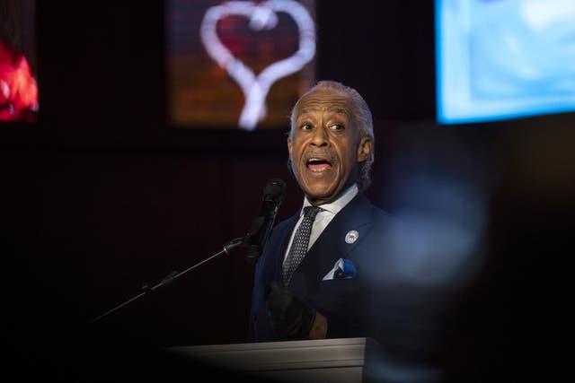 Reverend Al Sharpton performs a eulogy during a memorial service for George Floyd at North Central University on Thursday