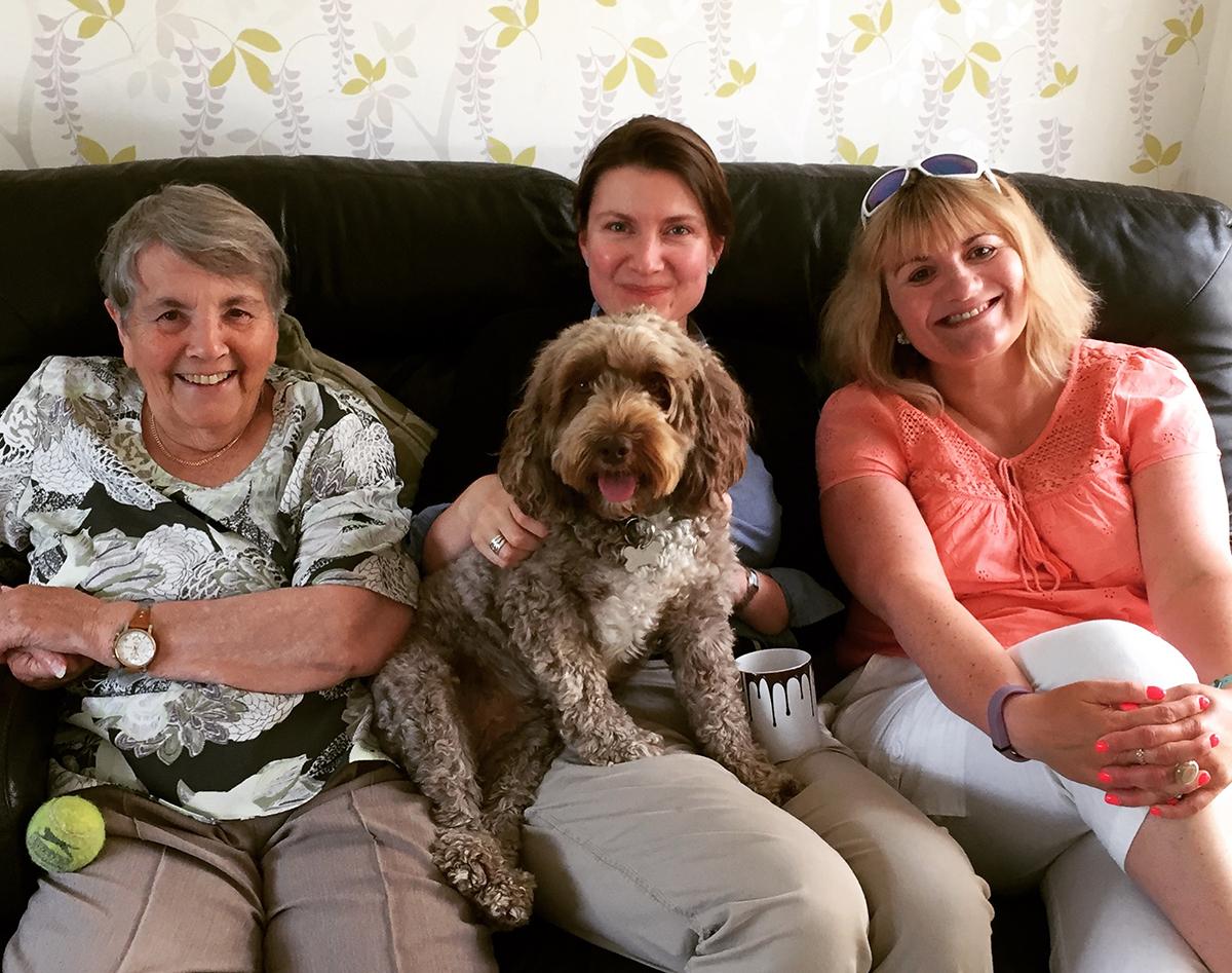 The writer (centre) with her mum (left) and sister Kate