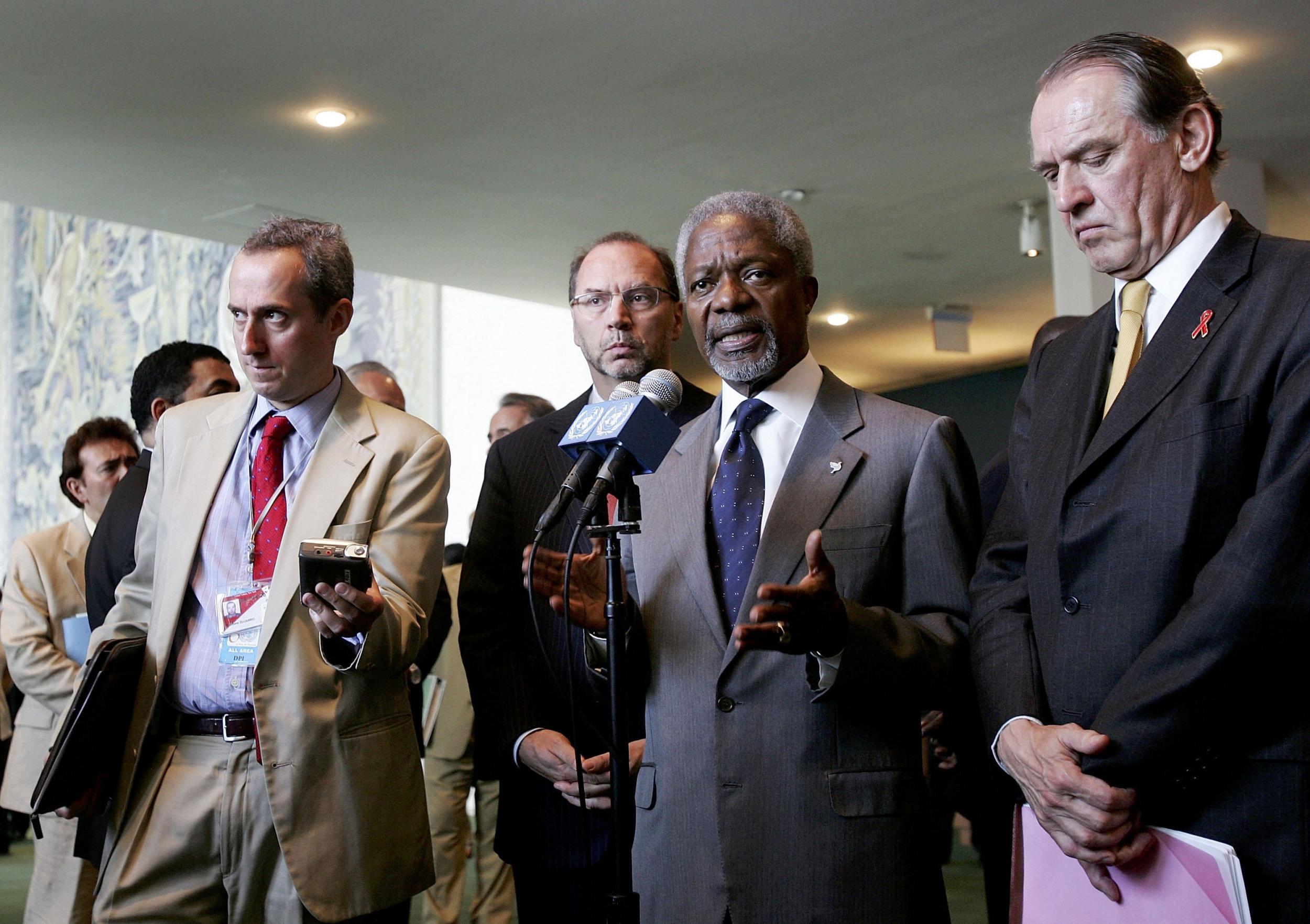 The UN’s secretary-general, Kofi Annan, speaks after the opening of the UN conference on Aids in 2006. Piot, second from left, was the first director of the UN’s anti-HIV programme