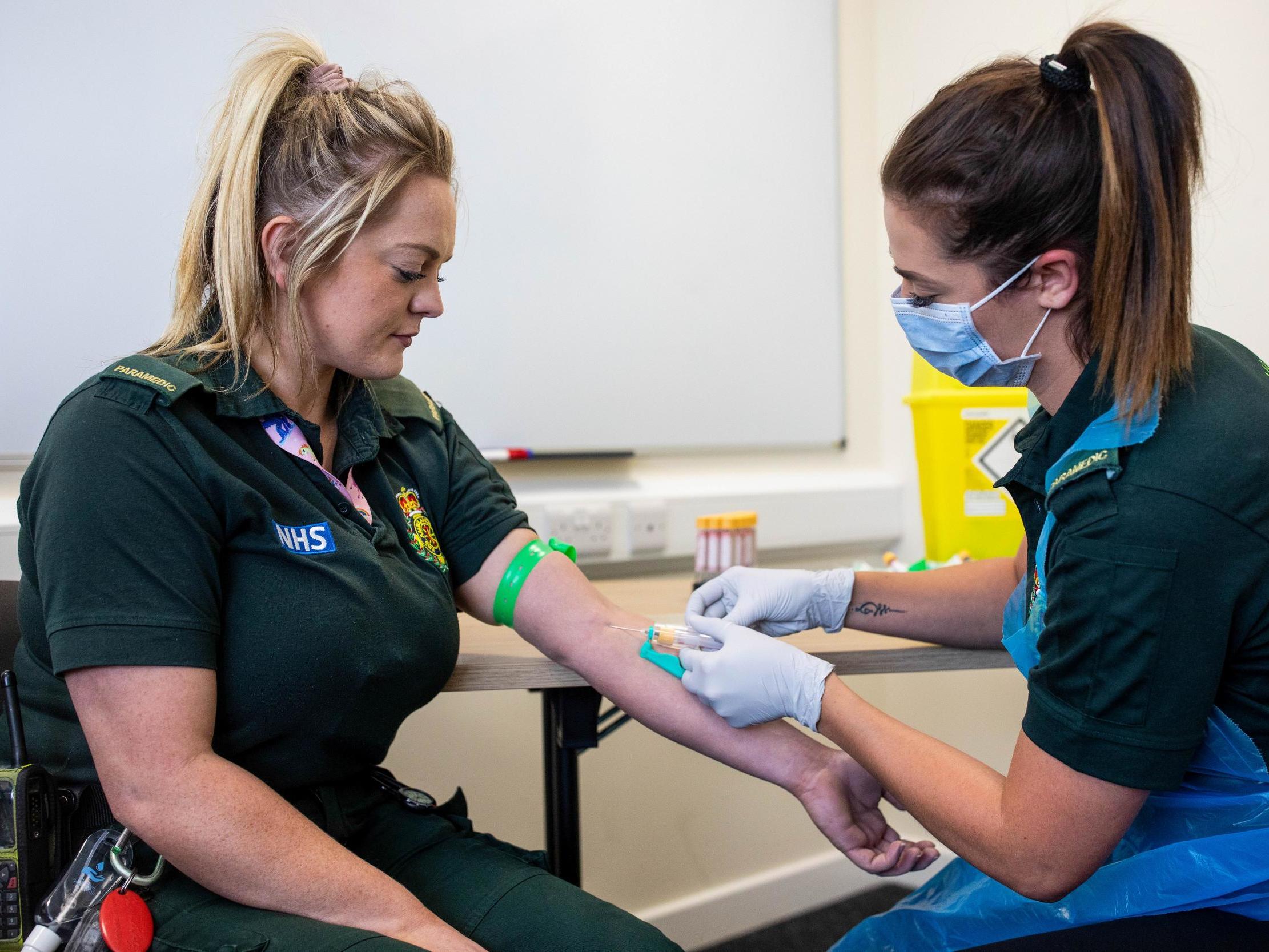 Blood sample taken during antibody testing program at West Midlands Ambulance Service on 5 June