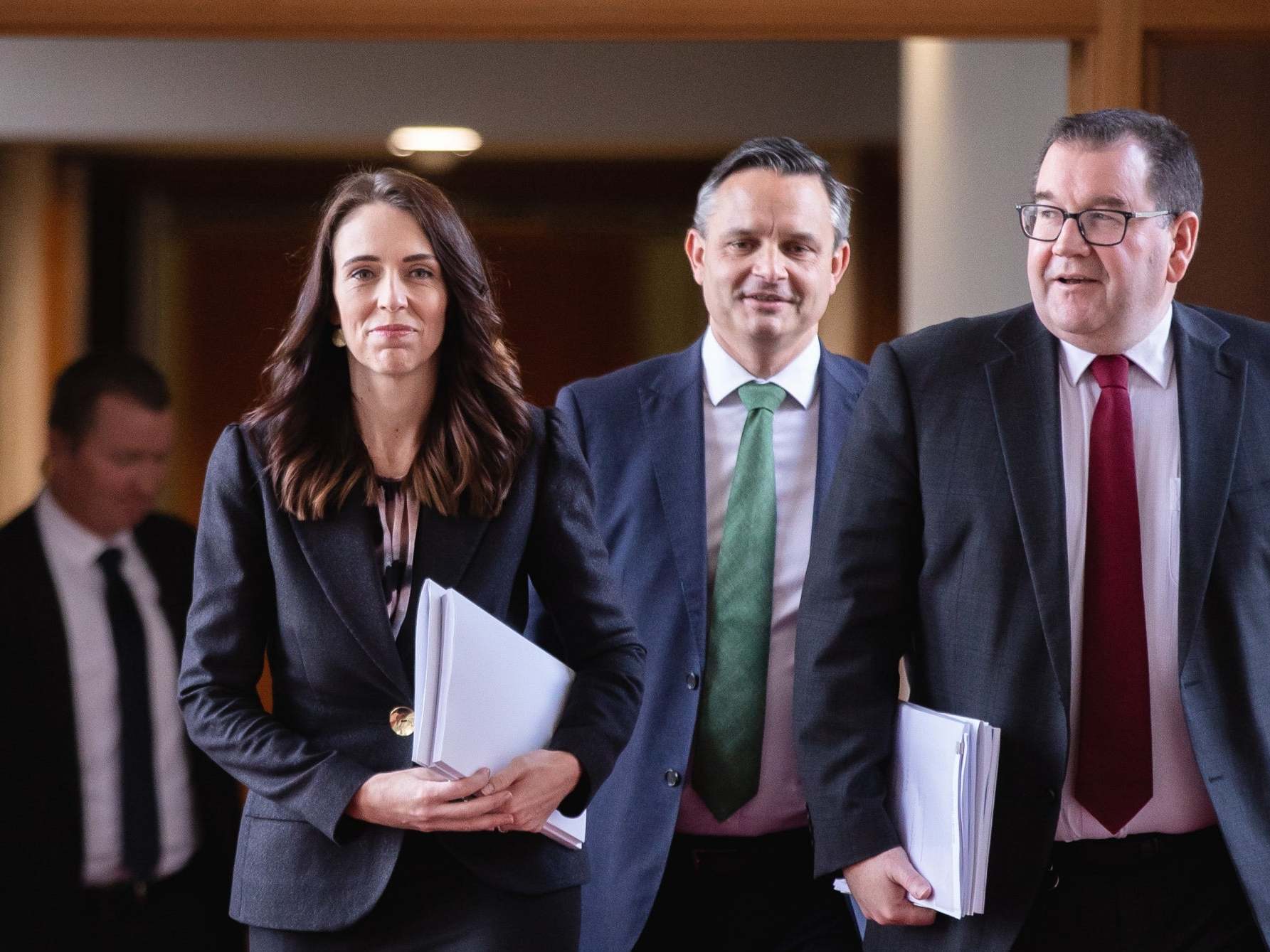 Prime Minister Jacinda Ardern, Greens leader James Shaw and Finance Minister Grant Robertson