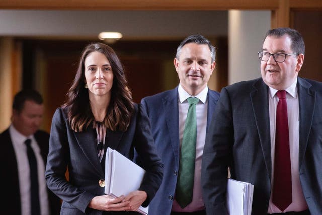 Prime Minister Jacinda Ardern, Greens leader James Shaw and Finance Minister Grant Robertson
