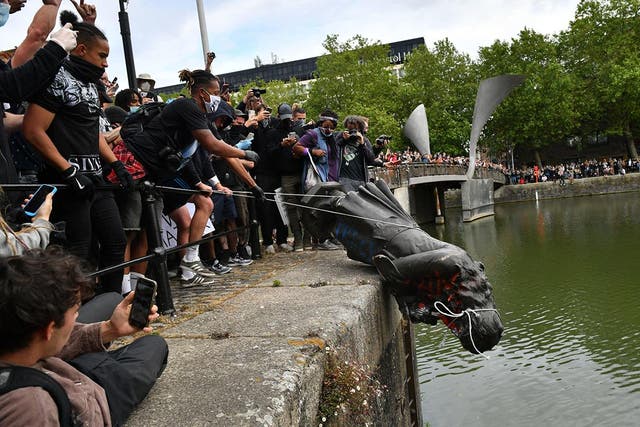 Black Lives Matter protesters in Bristol pull down the statue of the 17th-century slave trader