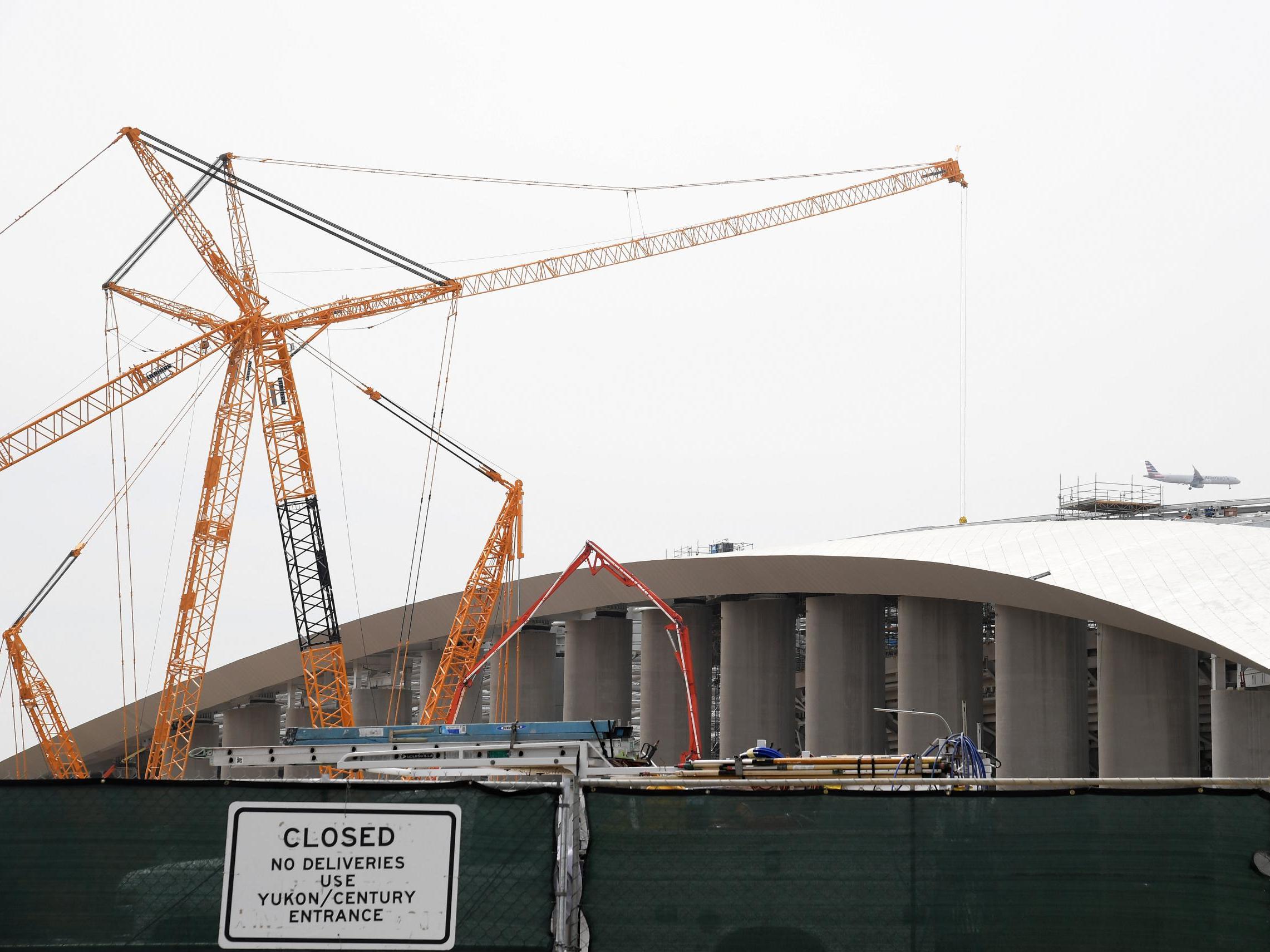 Construction at SoFi Stadium continues amidst the Covid-19 pandemic in Inglewood, California