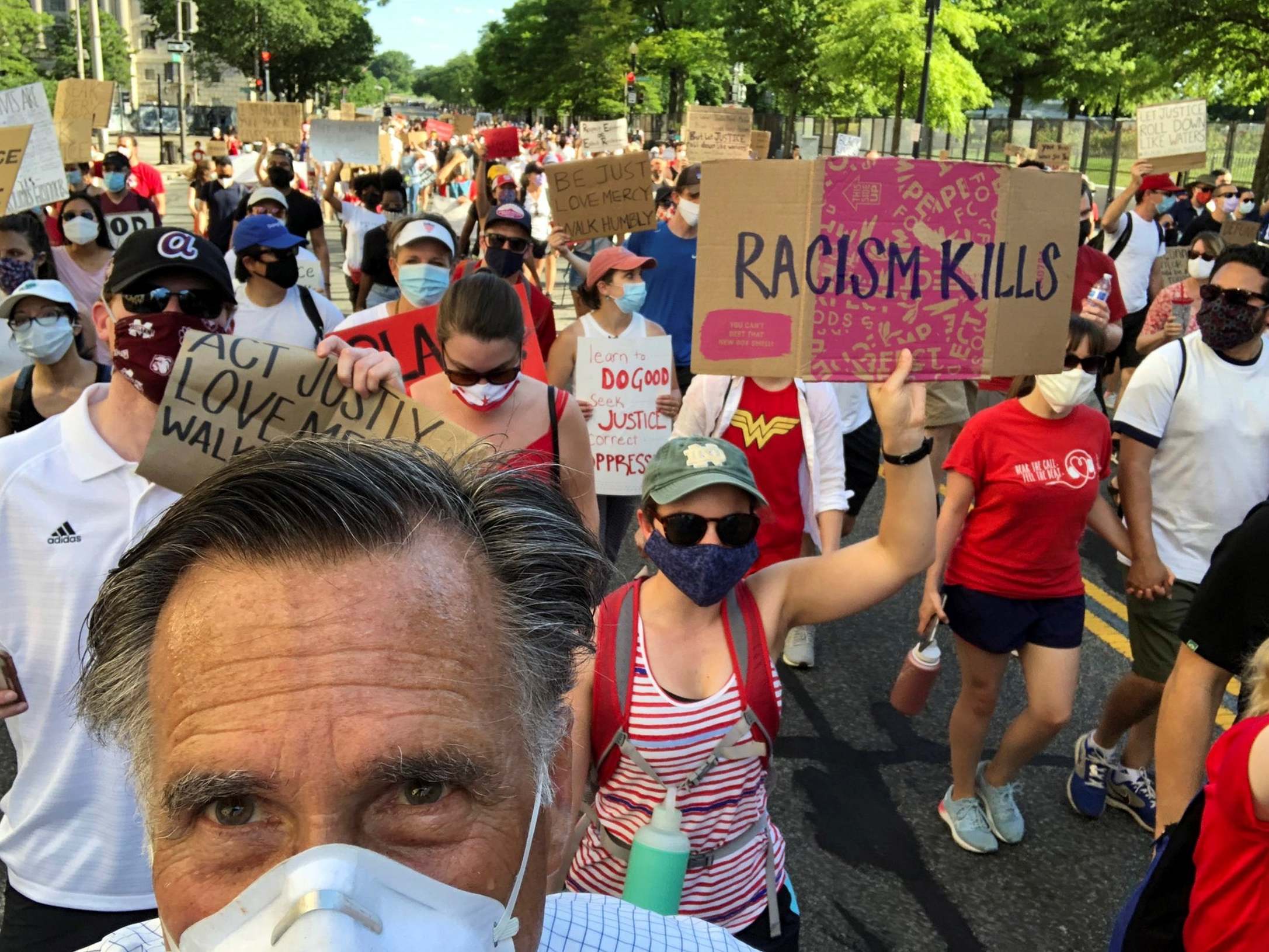 Senator Mitt Romney, R-Utah, marched in a Black Lives Matter protest in Washington, DC, in June. (Photo courtesy Reuters)