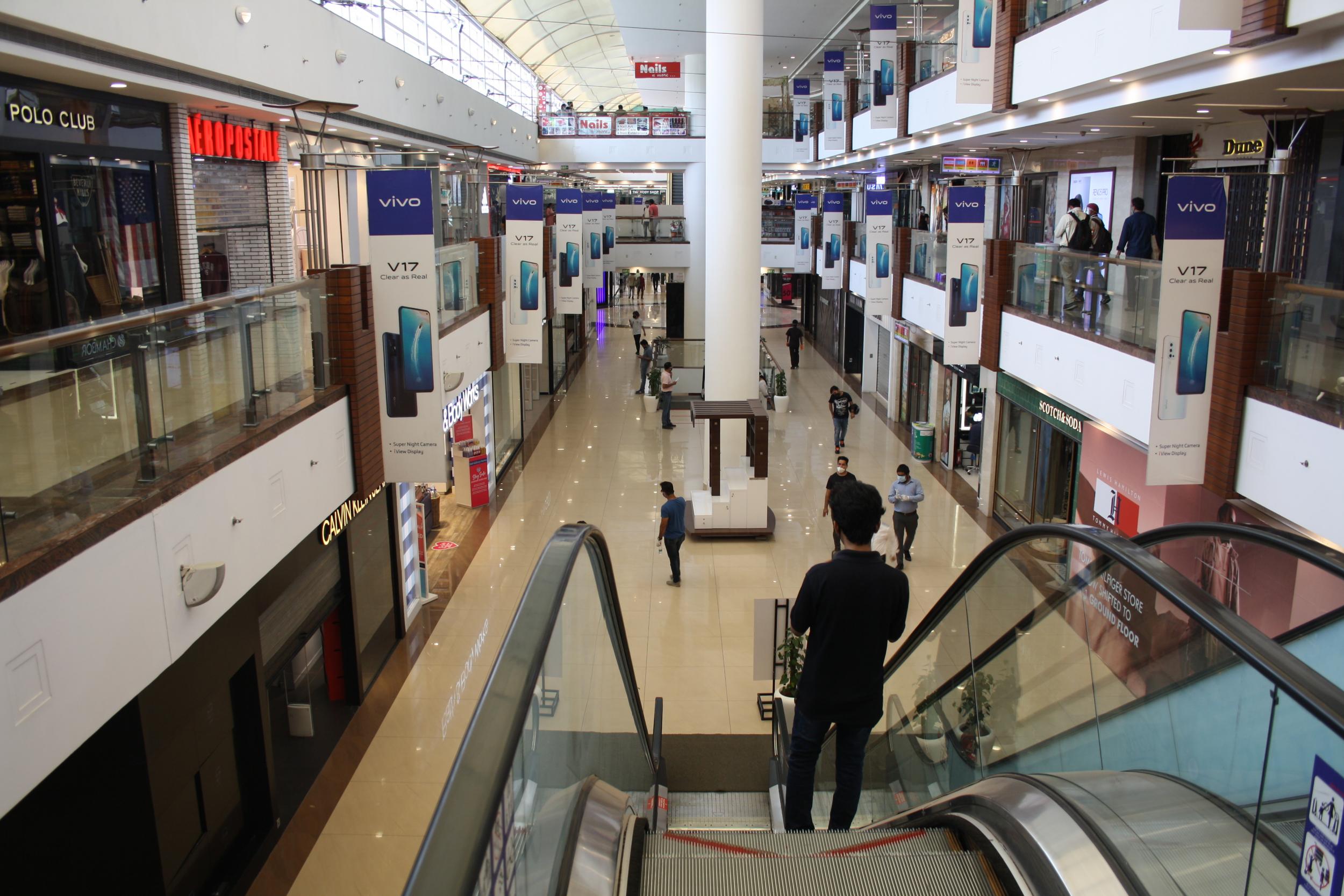 The mall, which employs 5,000 people and would normally be busy throughout the day, was all but deserted as it opened its doors for the first time since lockdown began