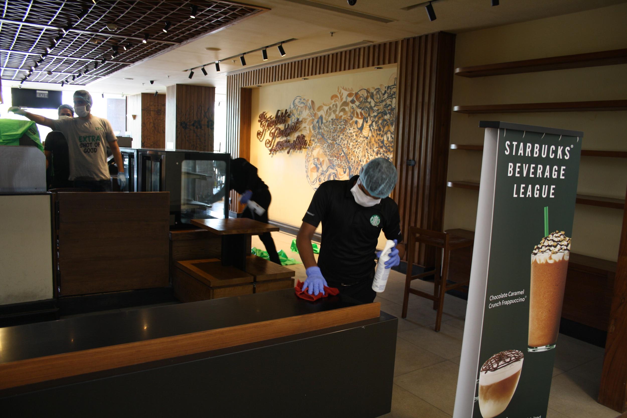 Staff at shops were cleaning every surface meticulously, as well as offering gloves, hand sanitiser and spare masks to those who required them