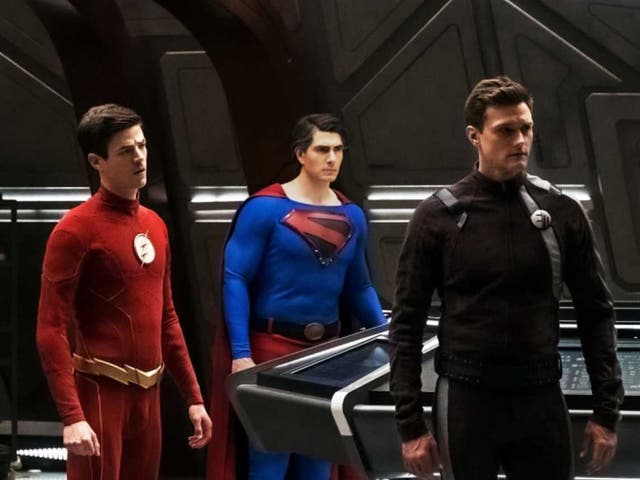 Grant Gustin, Brandon Routh and Hartley Sawyer in 'The Flash'