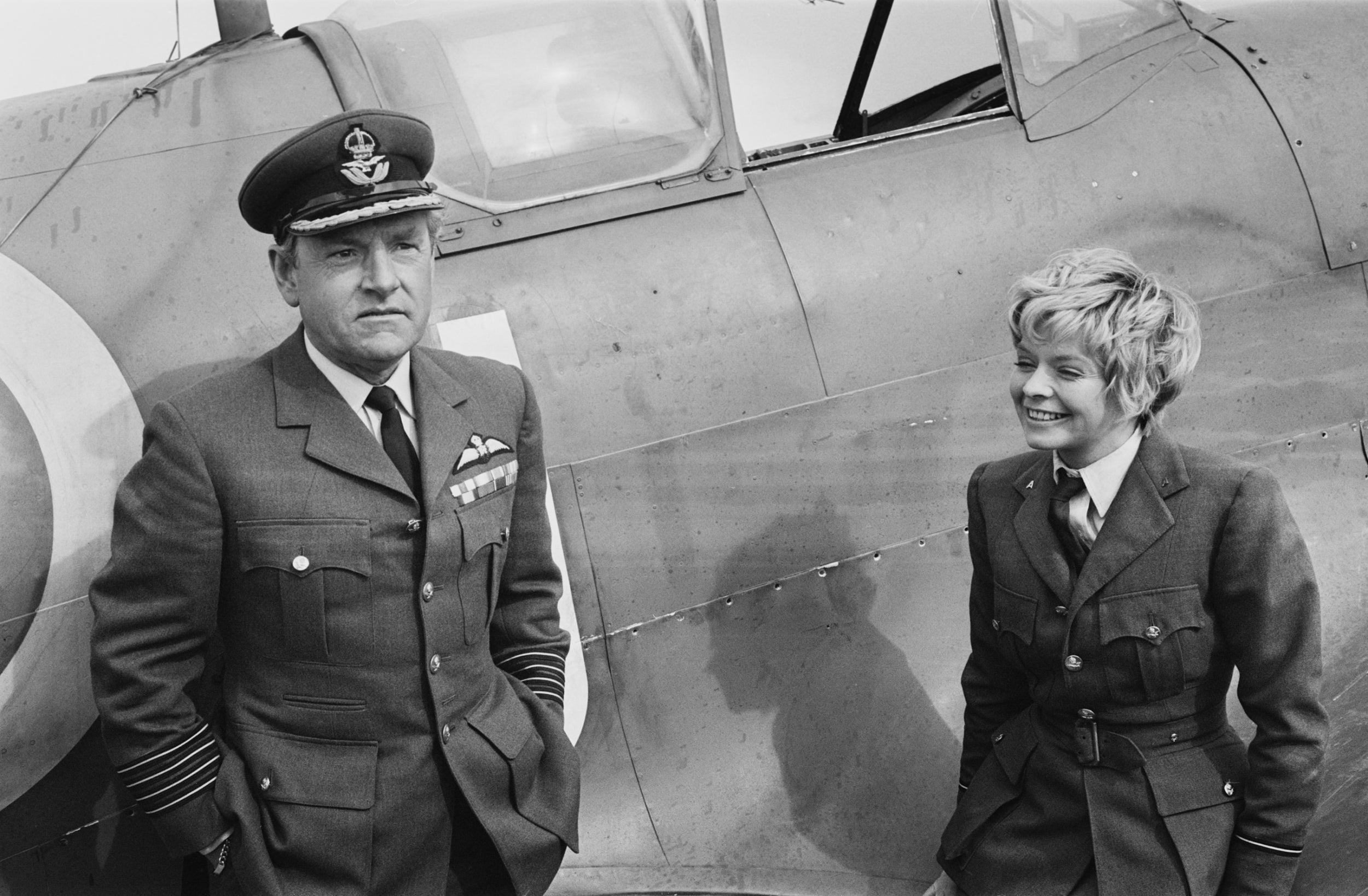 British actors Kenneth More and Susannah York on the set of ‘Battle of Britain’ at RAF Hawkinge in 1968