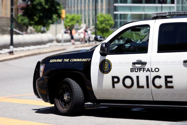 A Buffalo Police car parked in front of City Hall