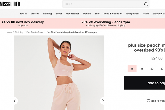 Missguided uses size eight modelsto advertise plus-size clothes (Missguided)