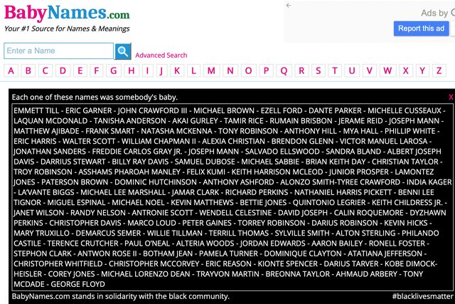 BabyNames.com shares powerful statement honouring black people killed by police violence (BabyNames.com)