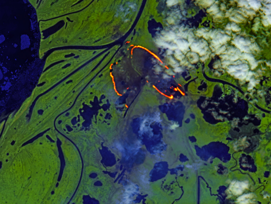 Siberian wildfire within the Arctic Circle in the Sakha Republic, Russia on May 26 2020