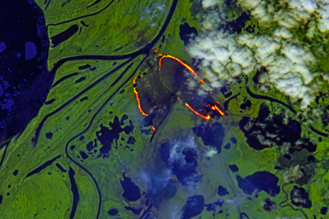 Siberian wildfire within the Arctic Circle in the Sakha Republic, Russia on May 26 2020