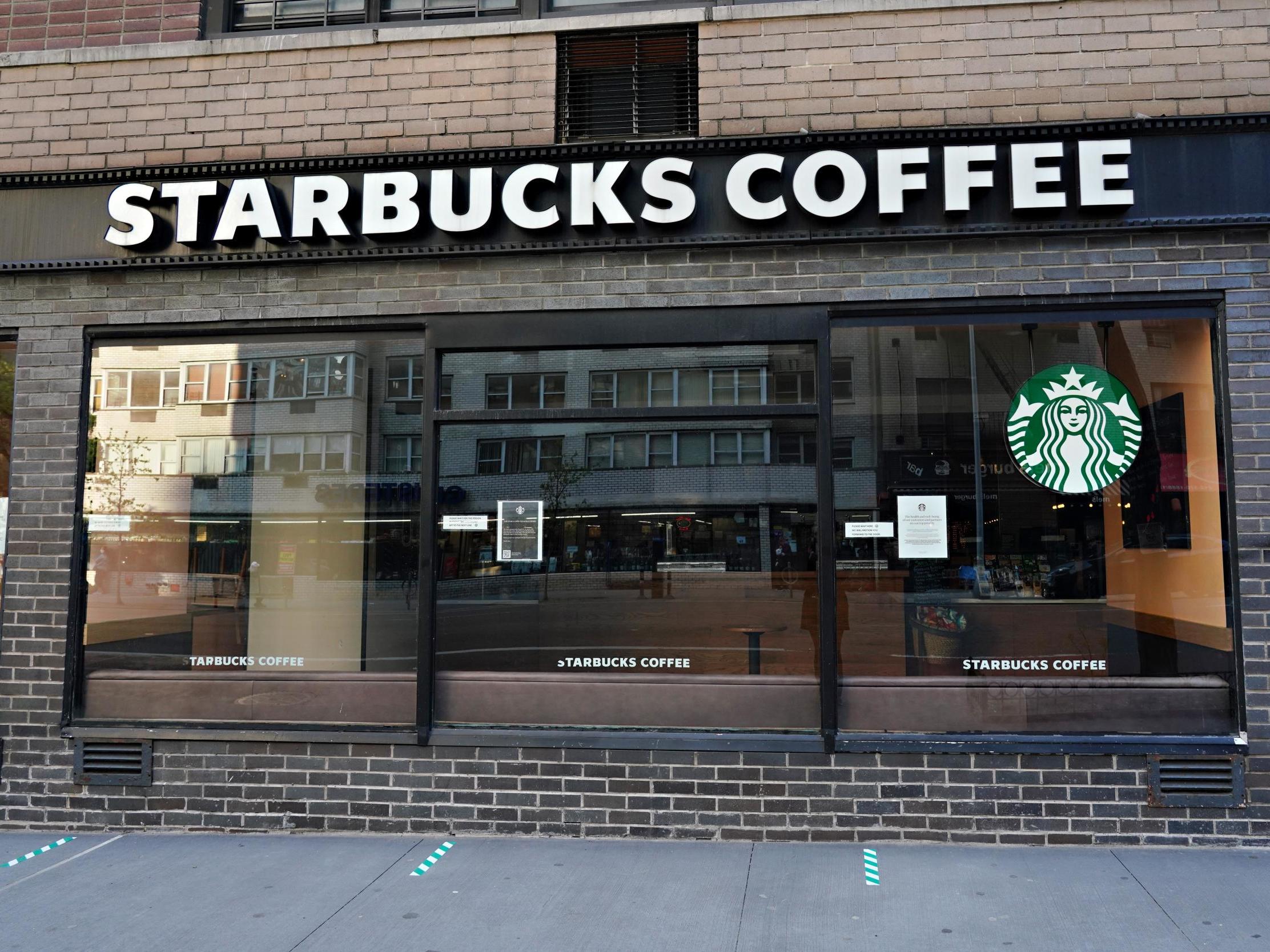 An exterior of Starbucks during the coronavirus pandemic
