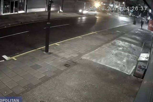 Undated handout CCTV grab issued by the Metropolitan Police of Uran Nabiev's Toyota Prius driving towards a man on Bexley Road in Erith, southeast London, 19 October 2019.