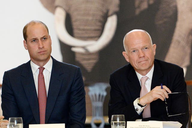 Prince William and Lord William Hague at the signing ceremony of United For Wildlife's Financial Taskforce Declaration in London, October 2018