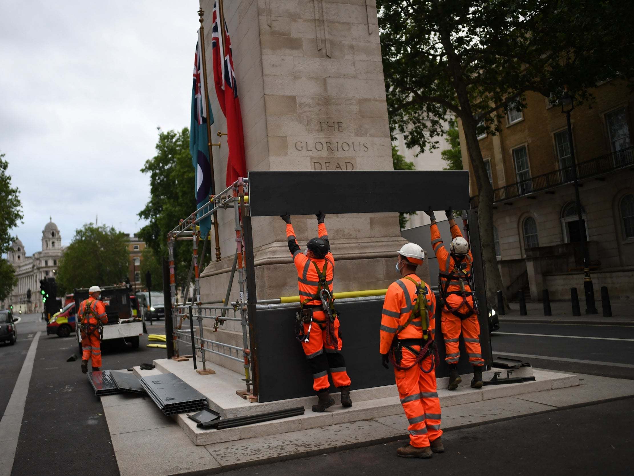 Scaffolding placed around Winston Churchill statue and Cenotaph in London ahead of protests thumbnail