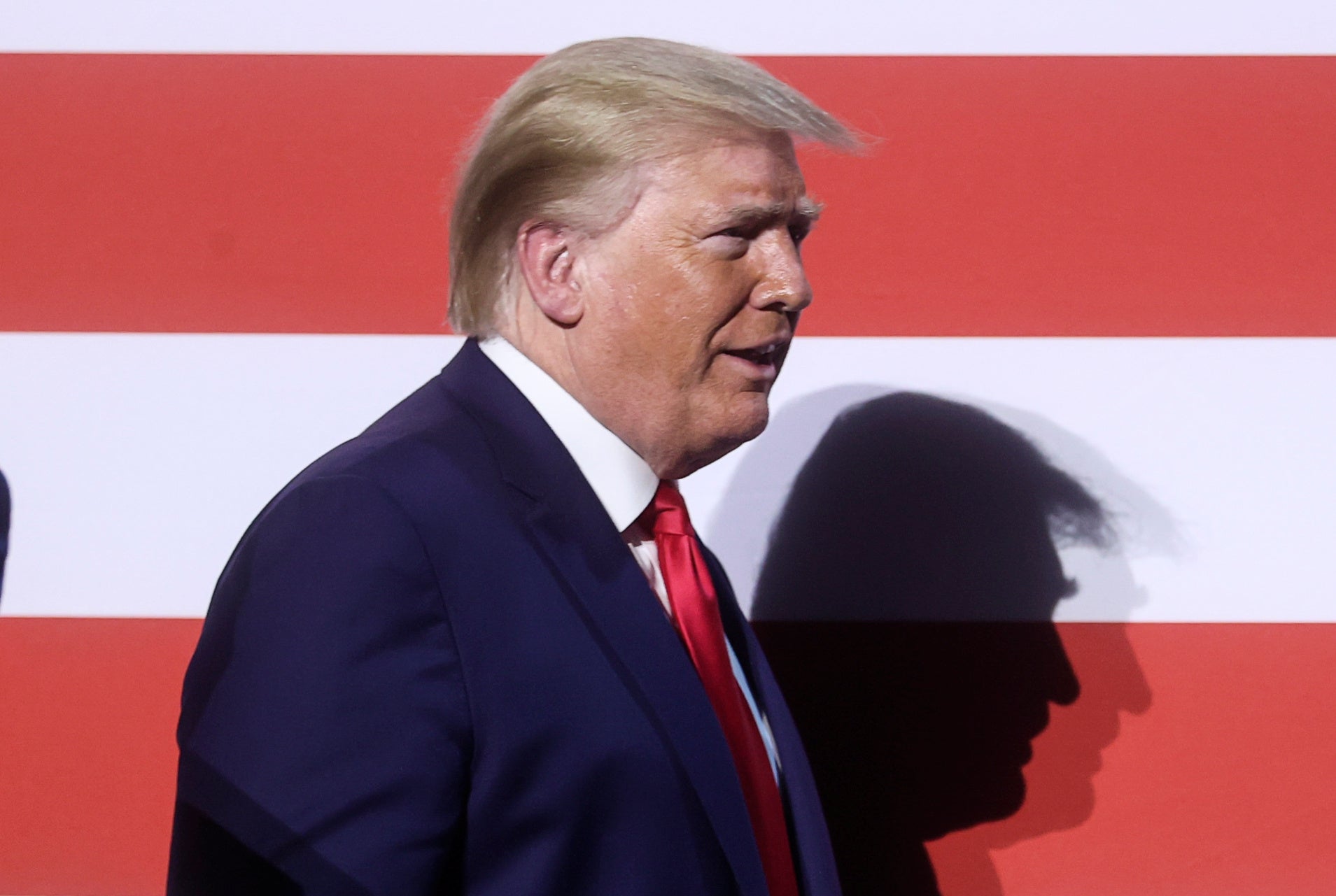 Donald Trump arrives for a roundtable discussion with members of the faith community, law enforcement and small business at Gateway Church Dallas Campus in Dallas, Texas