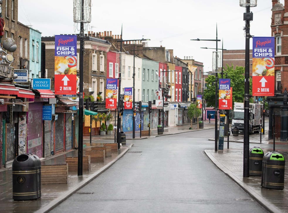 Camden High Street, normally brimming with crowds, is deserted during the lockdown