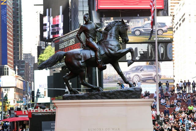 Kehinde Wiley's sculpture 'Rumors of War' in Times Square, New York City in September last year. The work is a response to the monument of Confederate General JEB Stuart in Richmond, Virginia