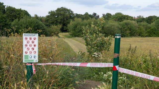 A police cordon at an entrance to Fryent Country Park, in Wembley, north London, where sisters Nicole Smallman, 27, and Bibaa Henry, 46, were found stabbed to death on Sunday 7 June 2020. The sisters celebrated Ms Henry's birthday at the park with family and friends on 5 June and were reported missing the following day.